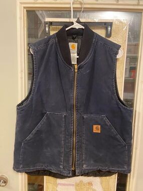 Carhartt Navy Duck Work Vest with Brass Zipper
